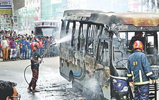 A bus fire in Bangladesh